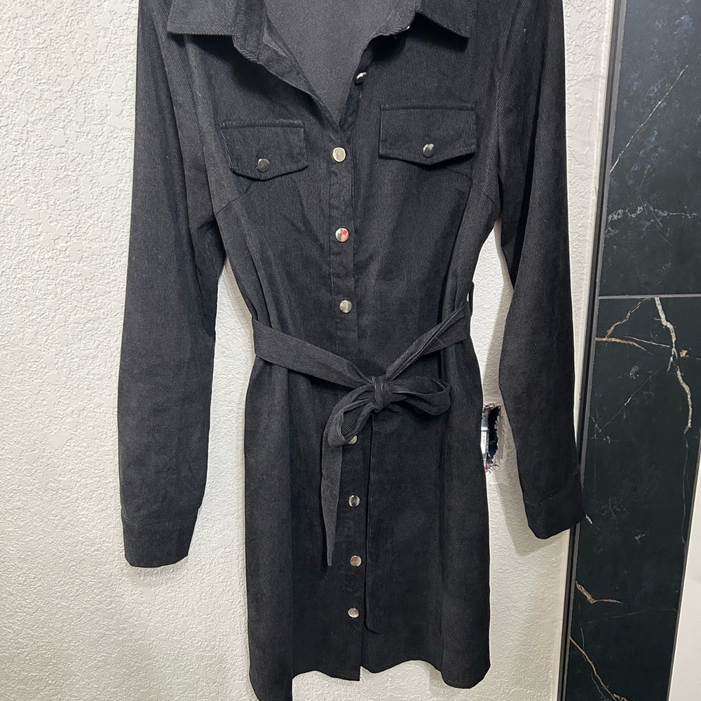 SHEIN Black Long Sleeve corduroy Collar Dress